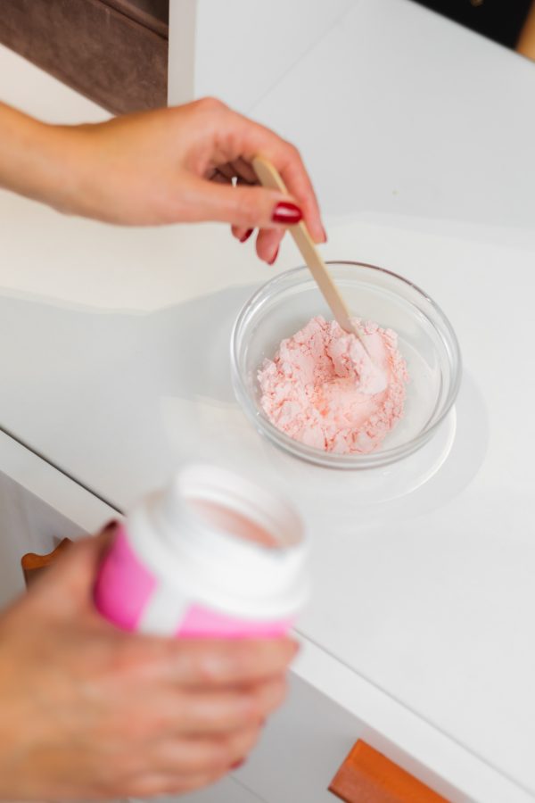 Sugar body scrub in an amber jar